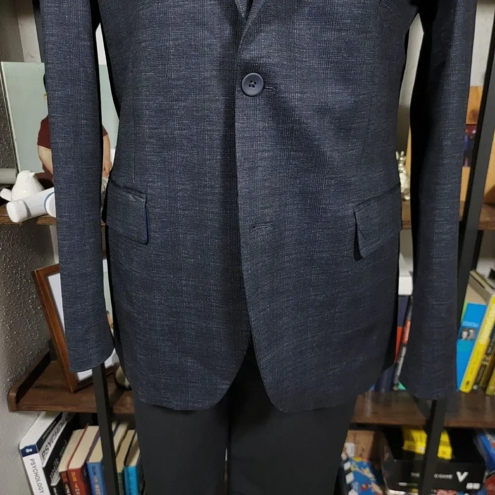 Joseph Abboud Men's Sport Coat‎ Blazer Two Button Navy Blue Plaid Slim Fit XLT